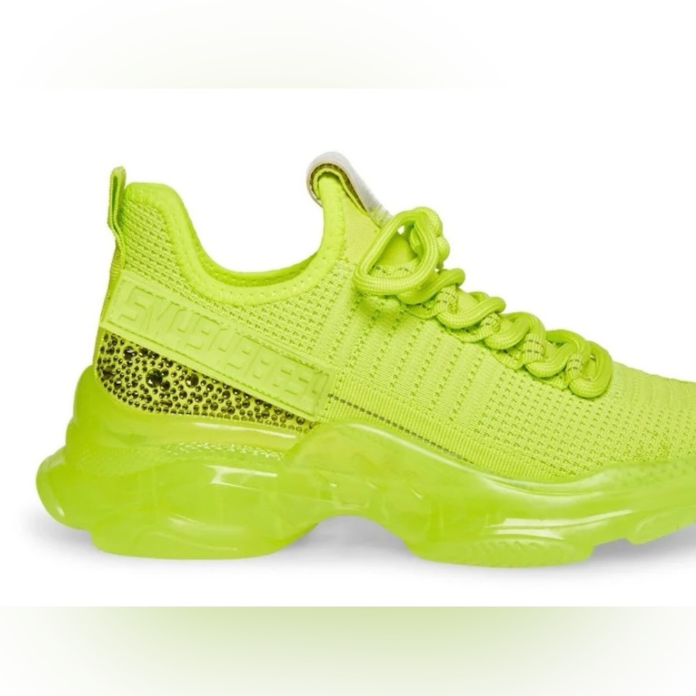 Steve Madden MAXIMA Lace Up Rhinestone Neon Green Chunky Heel Sneakers Size 8 - Picture 2 of 14
